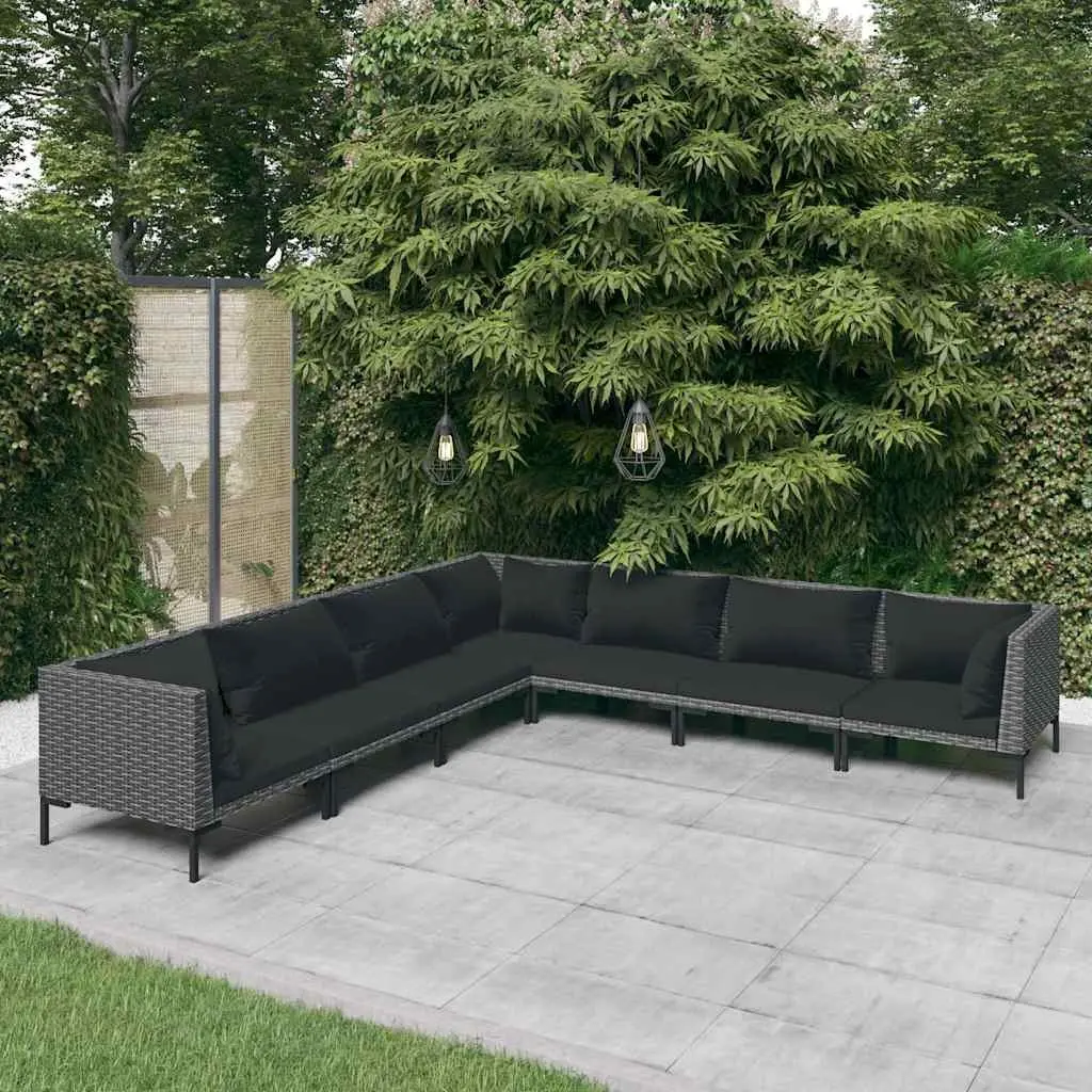 Garden Lounge Set 7 Piece Outdoor Furniture Grey Poly Rattan Patio Sofa with