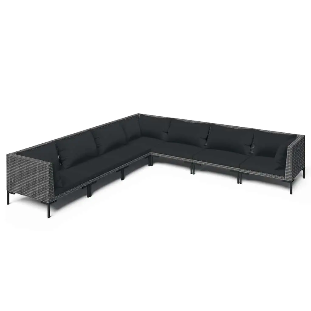Garden Lounge Set 7 Piece Outdoor Furniture Grey Poly Rattan Patio Sofa with