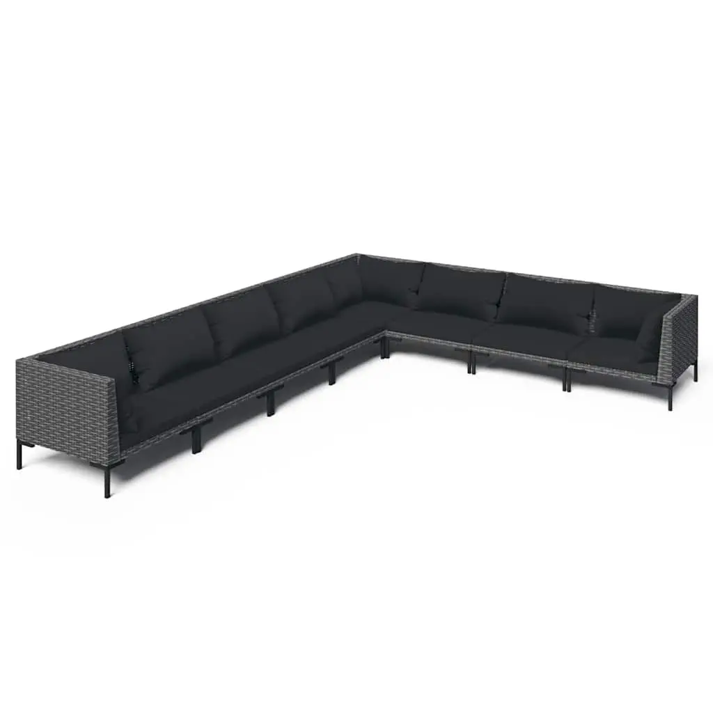 Garden Lounge Set 8 Piece Outdoor Patio Furniture Grey Rattan Sofa with Cushions