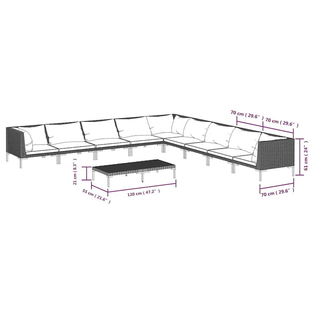 Garden Lounge Set Grey 10 Piece Outdoor Furniture Poly Rattan Cushions