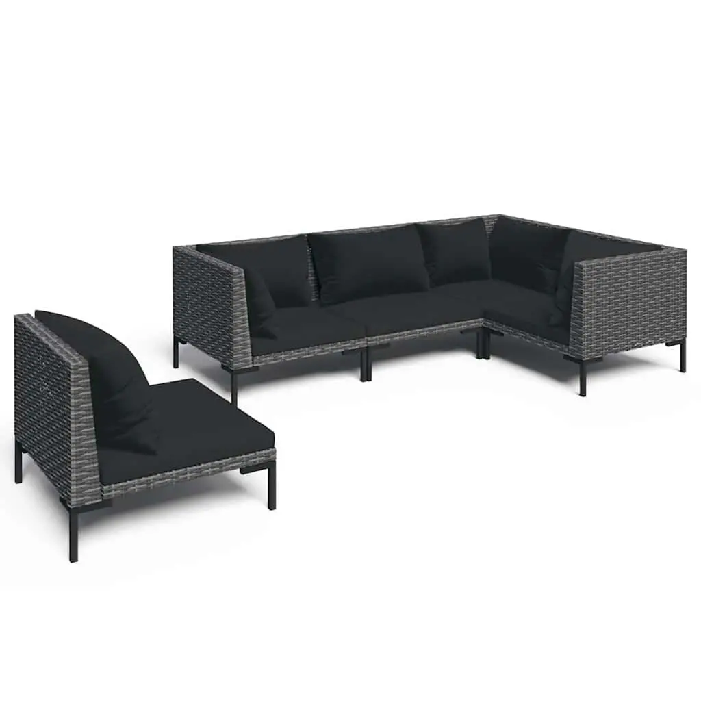 Garden Lounge Set Grey 5 Piece Outdoor Patio Furniture PE Rattan Sofa with Cushions