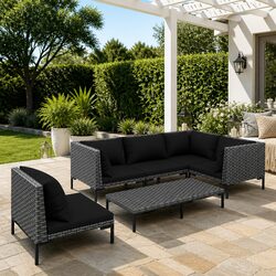 Garden Lounge Set 6 Piece Outdoor Furniture Grey PE Rattan Patio Sofa Cushions