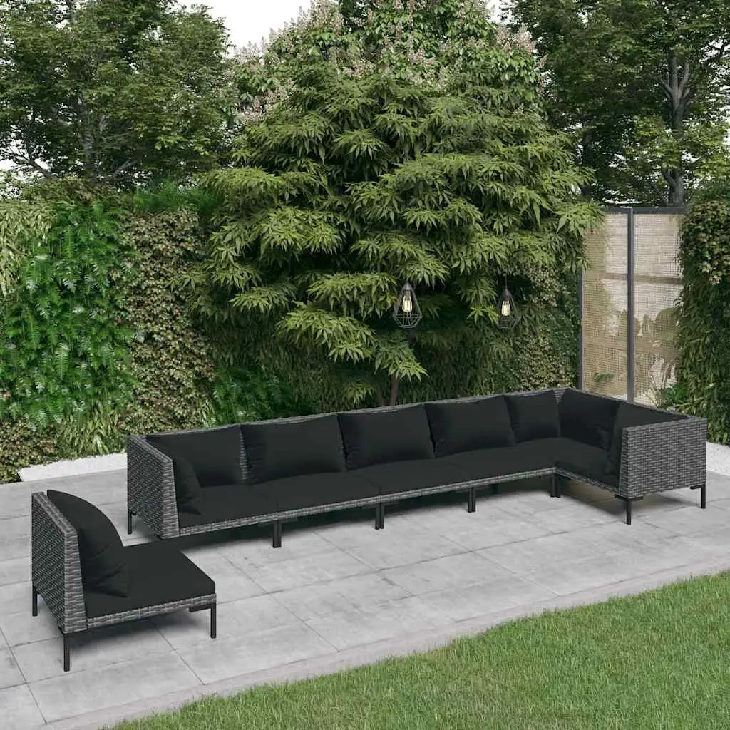 7 Piece Garden Lounge Set Grey Outdoor Patio Furniture with Cushions