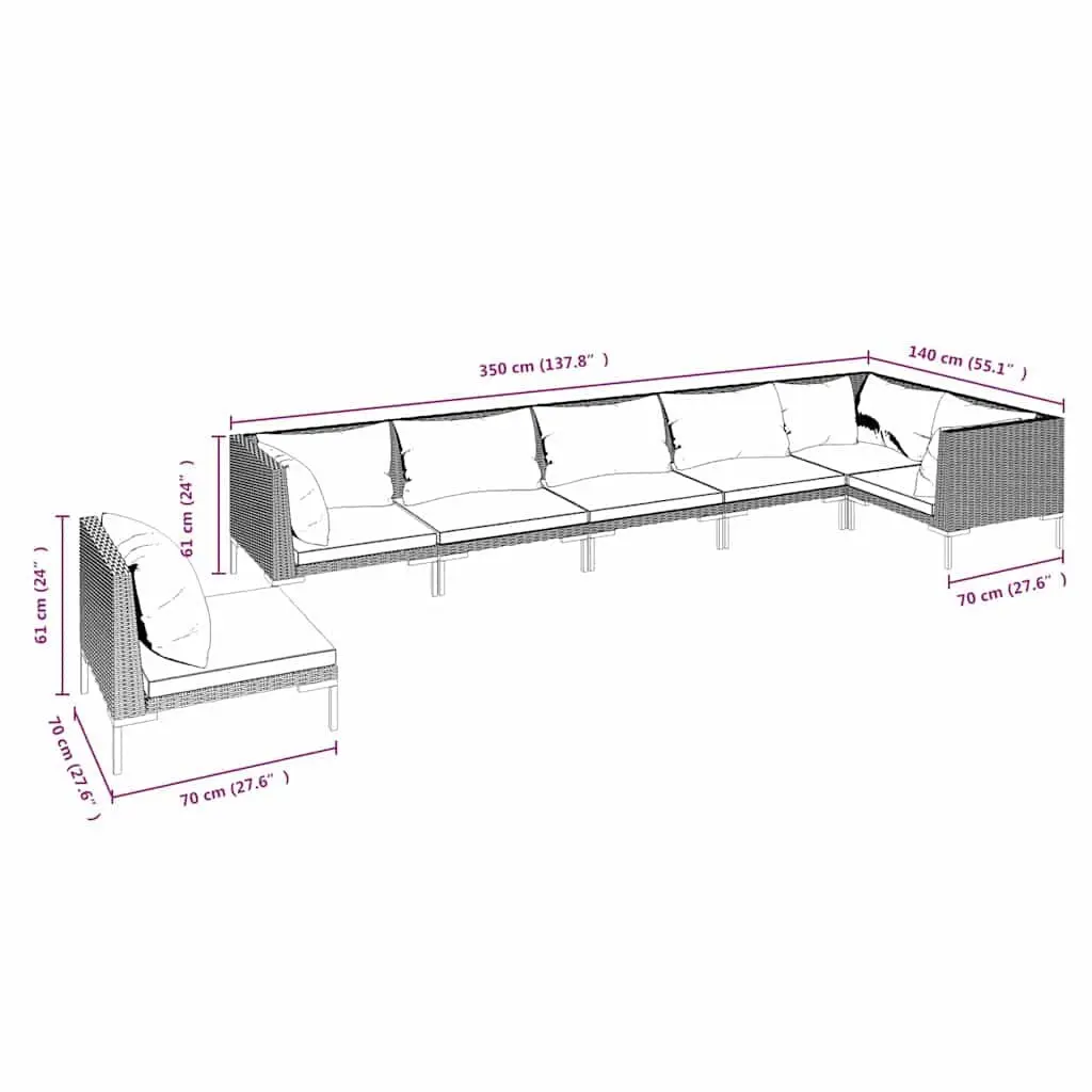 7 Piece Garden Lounge Set Grey Outdoor Patio Furniture with Cushions