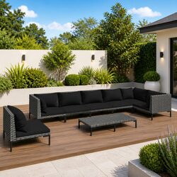Garden Lounge Set 8 Piece Outdoor Patio Furniture PE Rattan Sofa with Cushions