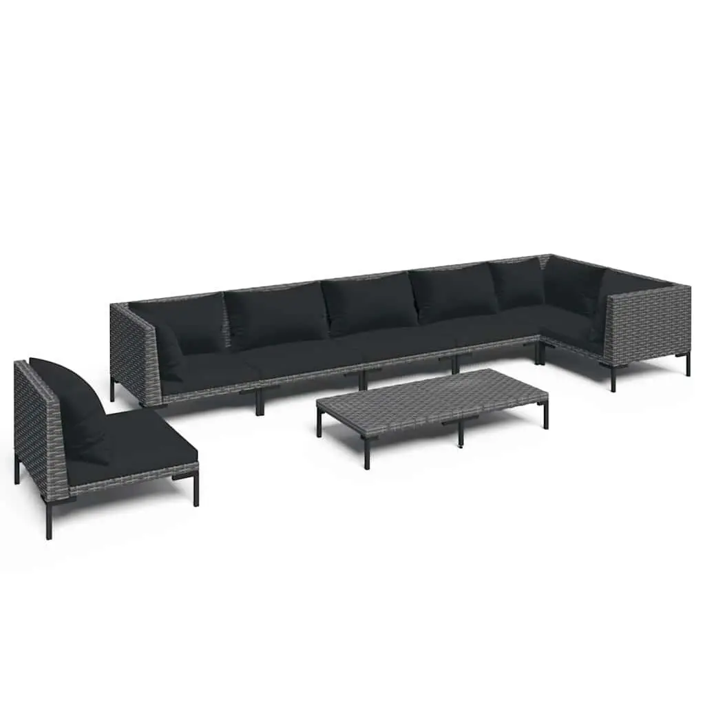 Garden Lounge Set Grey 8 Piece Outdoor Patio Furniture PE Rattan Sofa with Cushions