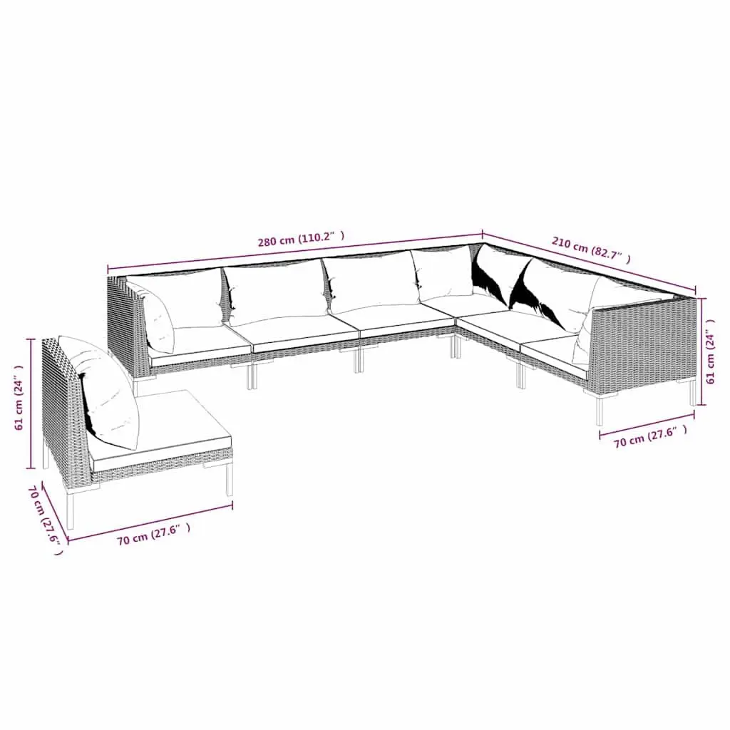 7 Piece Garden Lounge Set Grey Rattan Sofa with Cushions Outdoor Patio Furniture