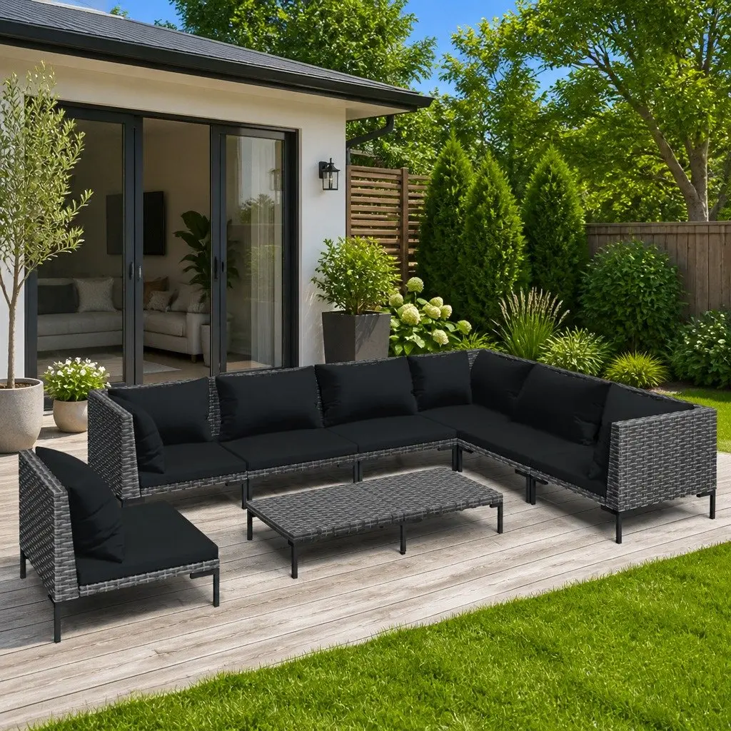 Garden Lounge Set Grey 8 Piece Outdoor Furniture with Cushions Rattan Patio