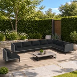 8 Piece Outdoor Garden Lounge Set Grey Poly Rattan Patio Furniture with Cushions