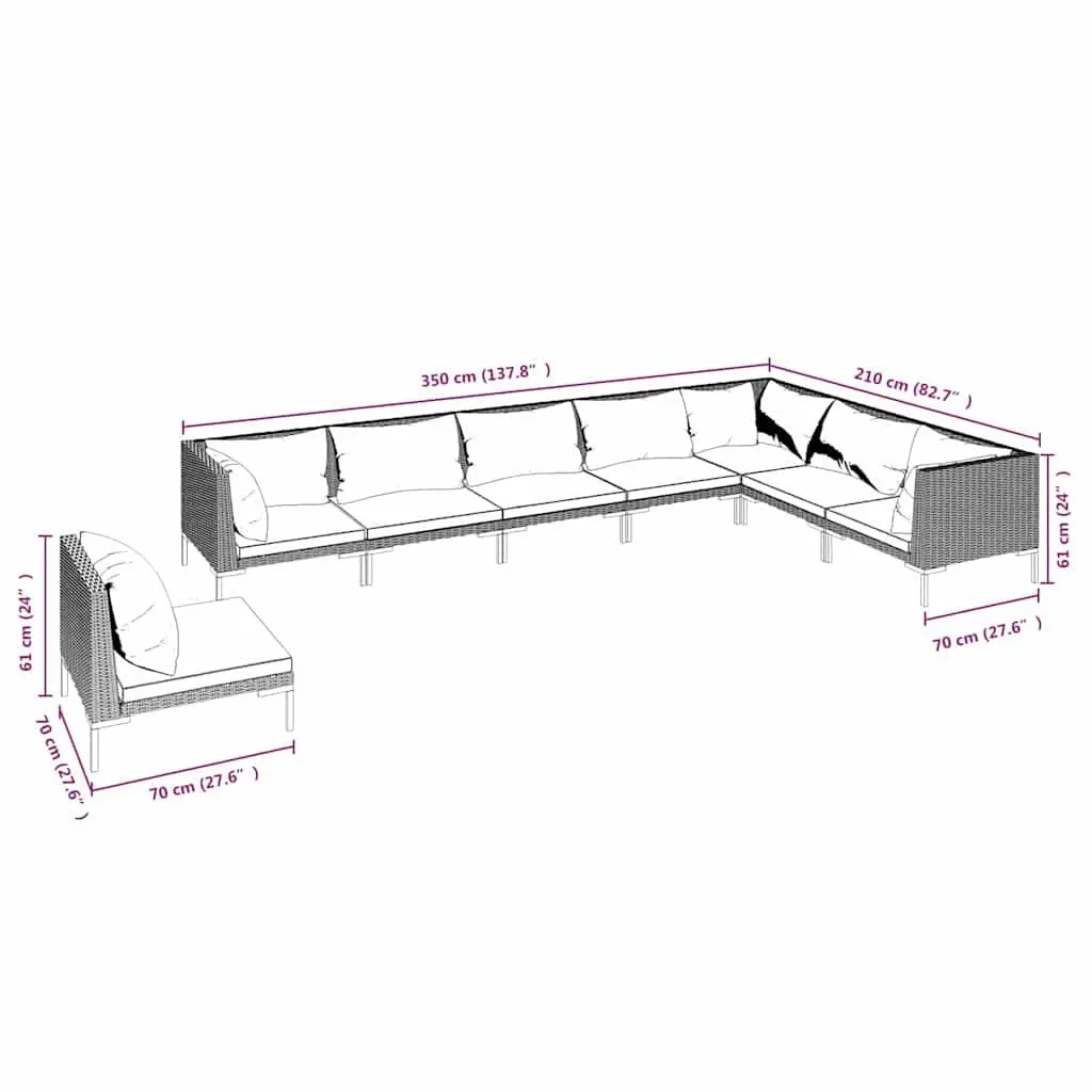 8 Piece Garden Lounge Set Grey Poly Rattan Outdoor Furniture with Cushions