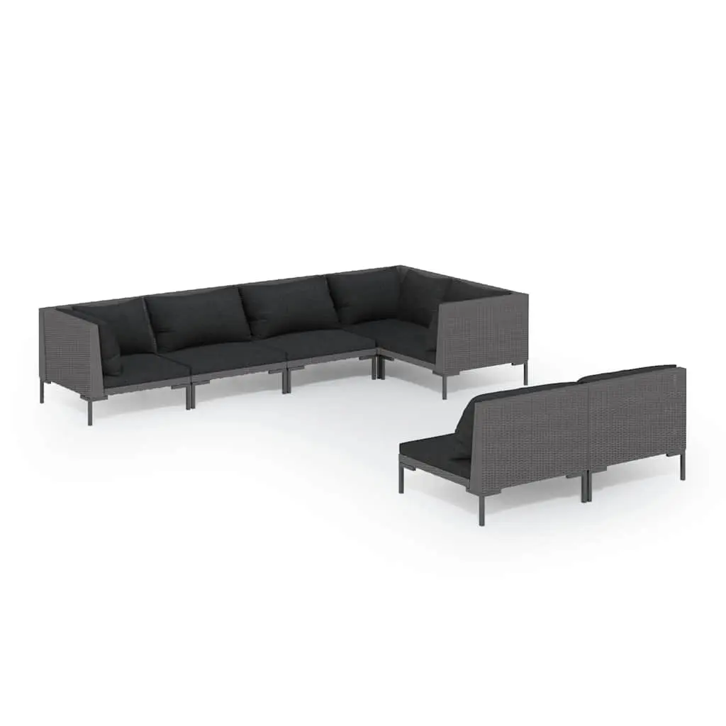 Garden Lounge Set 7 Piece Outdoor Patio Furniture Grey Rattan Sofa with Cushions