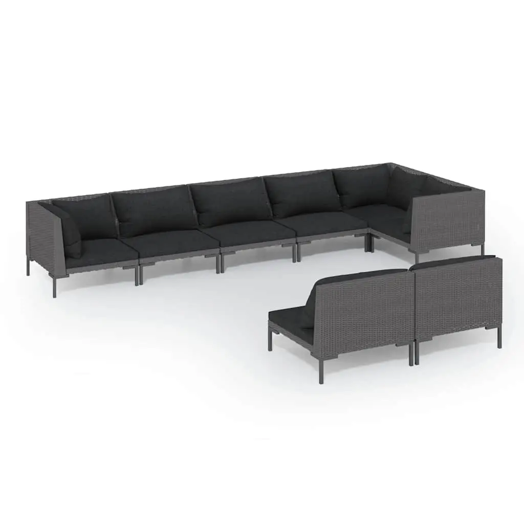 Garden Lounge Set 8 Piece Outdoor Furniture Poly Rattan Cushions Grey Patio