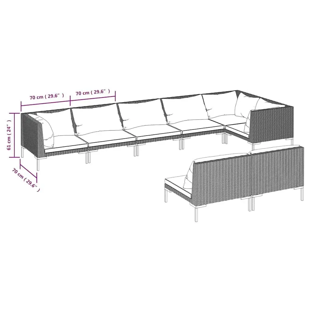 Garden Lounge Set 8 Piece Outdoor Furniture Poly Rattan Cushions Grey Patio