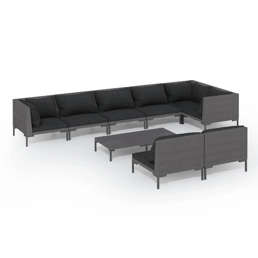Garden Lounge Set 9 Piece Outdoor Furniture Grey Poly Rattan Patio Sofa with