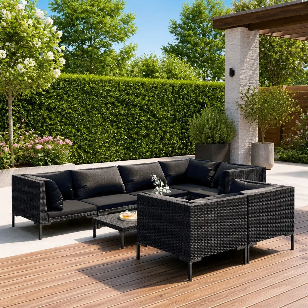 Garden Lounge Set 8 Piece Outdoor Patio Furniture Grey Rattan Sofa with Cushions