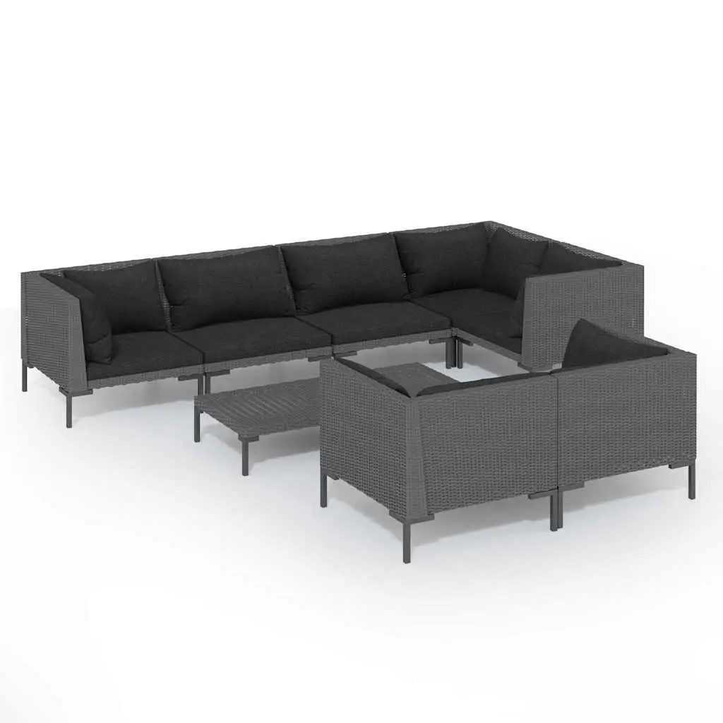 Garden Lounge Set 8 Piece Outdoor Patio Furniture Grey Rattan Sofa with Cushions