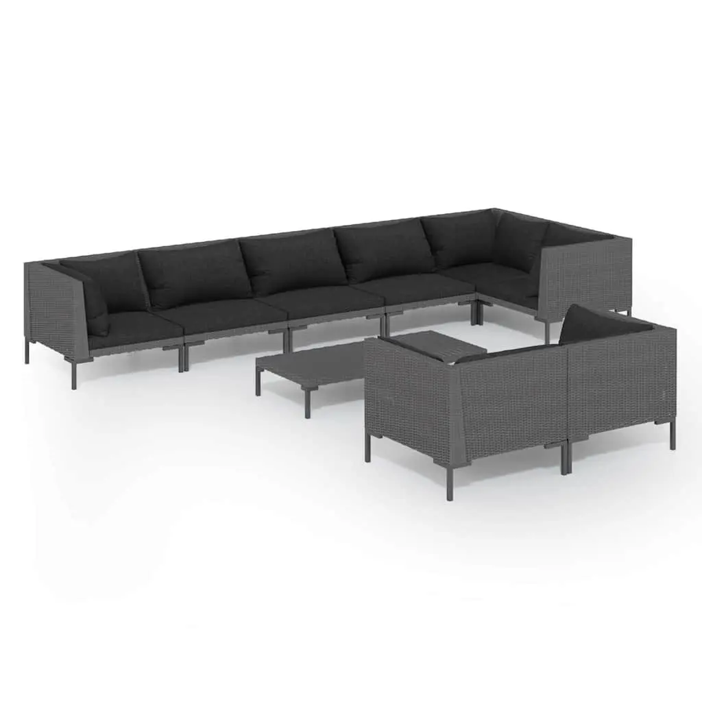 Garden Lounge Set 9 Piece Outdoor Furniture with Cushions Poly Rattan Grey Patio