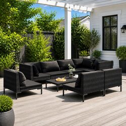 9 Piece Garden Lounge Set with Cushions Outdoor Patio Furniture Rattan Grey