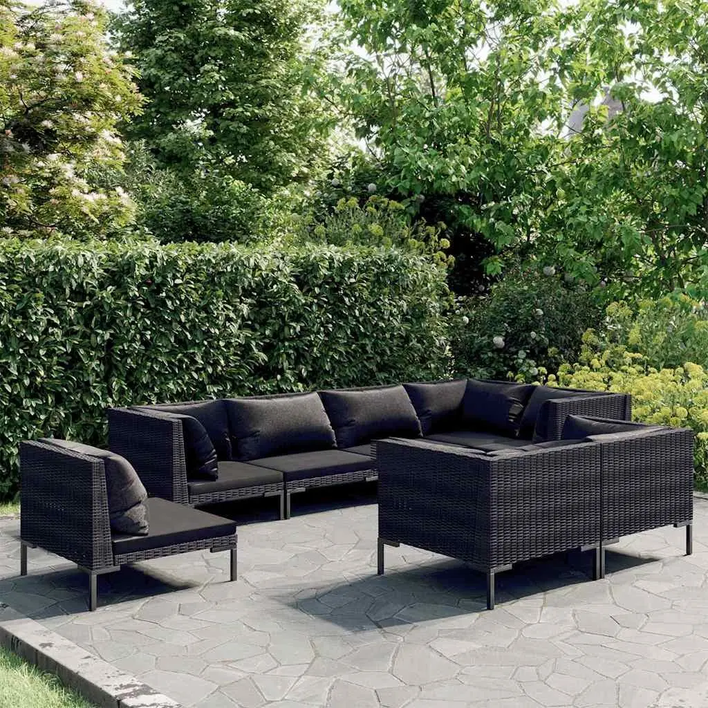 Garden Lounge Set Grey 8 Piece Outdoor Furniture Poly Rattan Sofa with Cushions