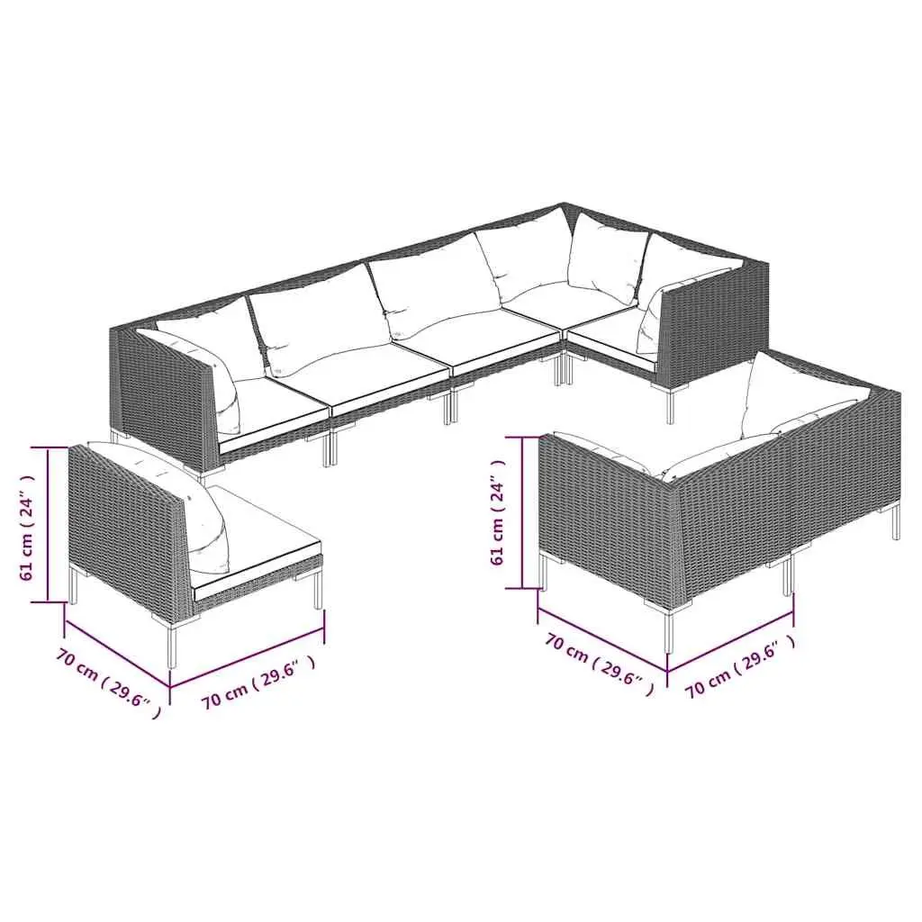 Garden Lounge Set Grey 8 Piece Outdoor Furniture Poly Rattan Sofa with Cushions
