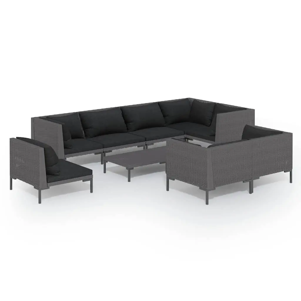 Garden Lounge Set 9 Piece Outdoor Furniture Grey PE Rattan Patio Sofa with