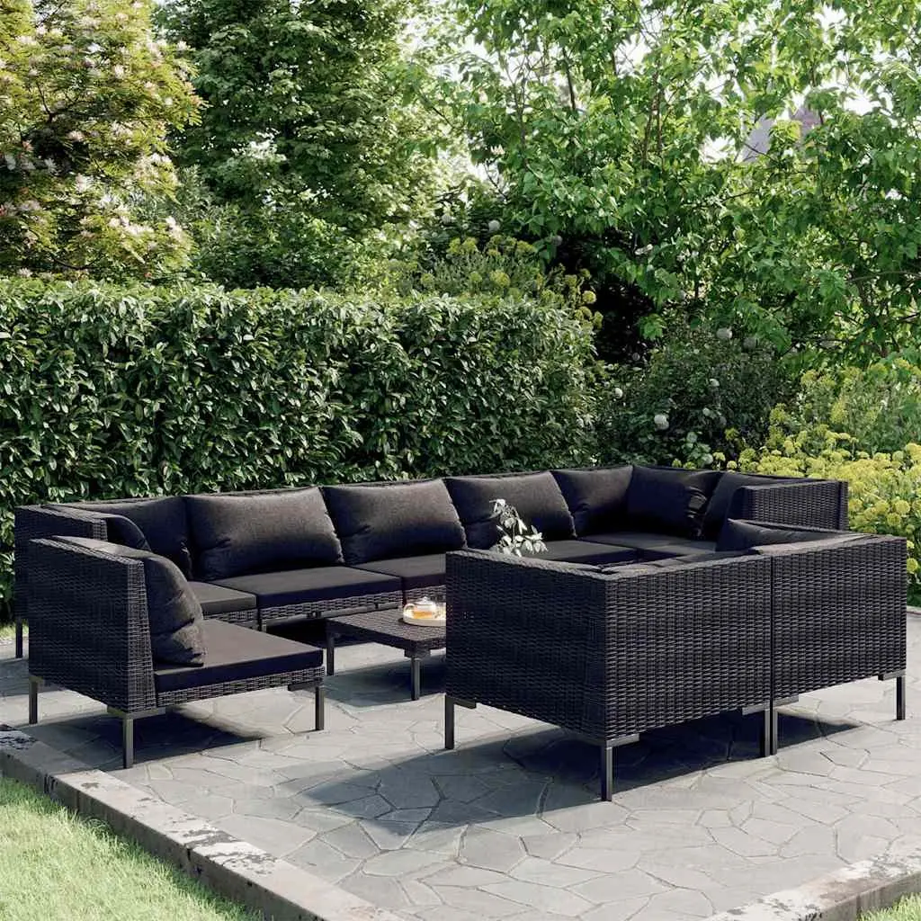 Garden Lounge Set 10 Piece Outdoor Patio Furniture with Cushions Grey Rattan