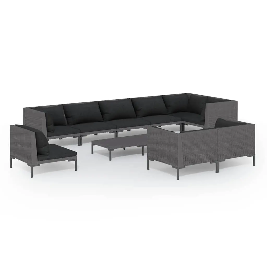Garden Lounge Set 10 Piece Outdoor Patio Furniture with Cushions Grey Rattan