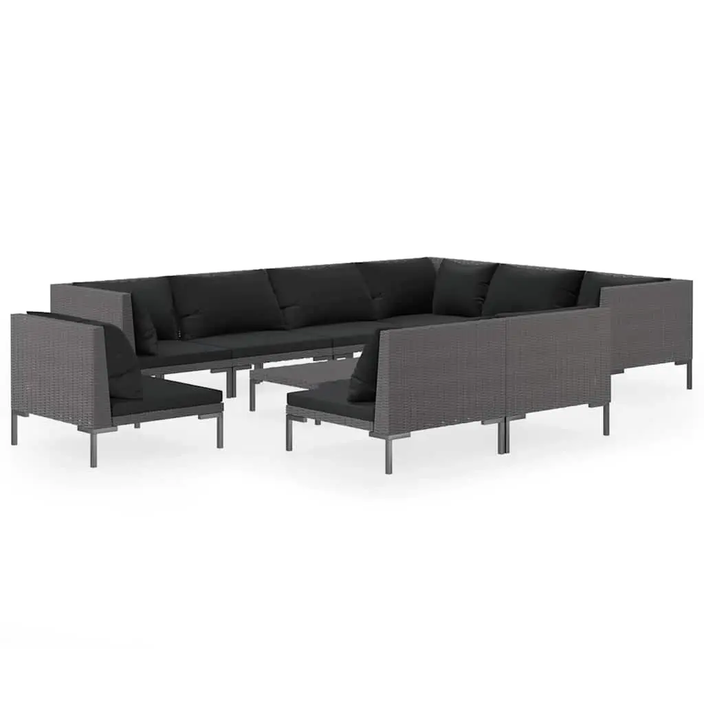 Garden Lounge Set 10 Piece Outdoor Furniture with Cushions Grey Poly Rattan