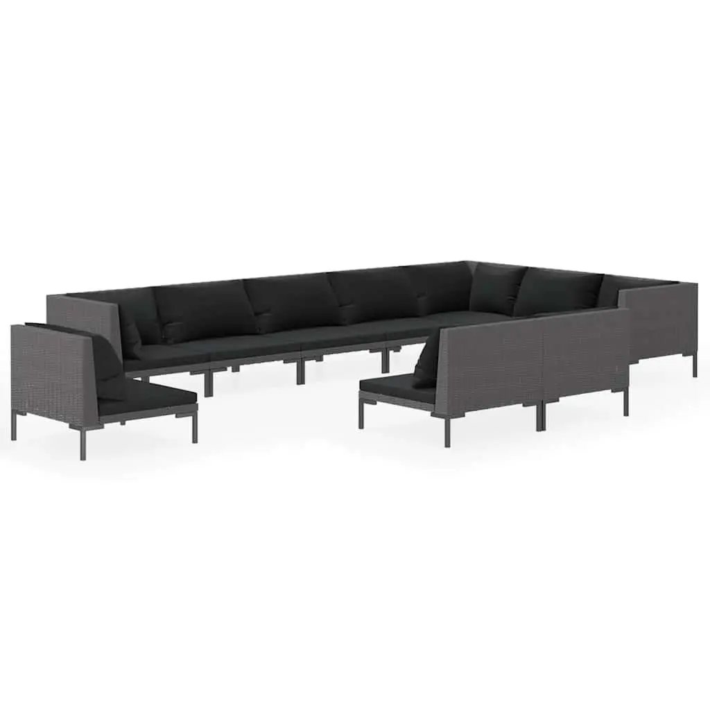 Garden Lounge Set Grey 10 Piece Outdoor Furniture Powder-coated Steel Frame Half-round PE Rattan with Cushions