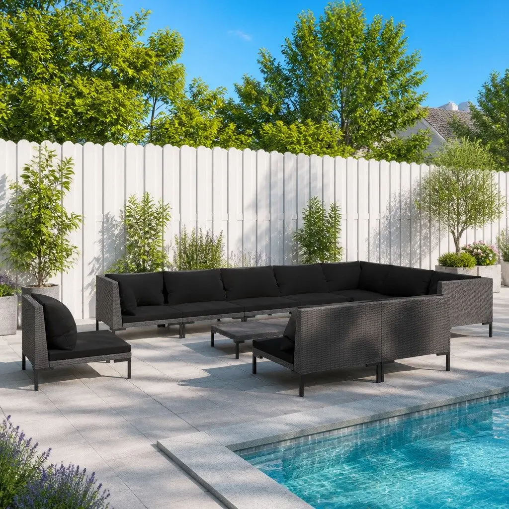 Garden Lounge Set Grey 11 Piece Outdoor Furniture Poly Rattan Patio Sofa with Cushions