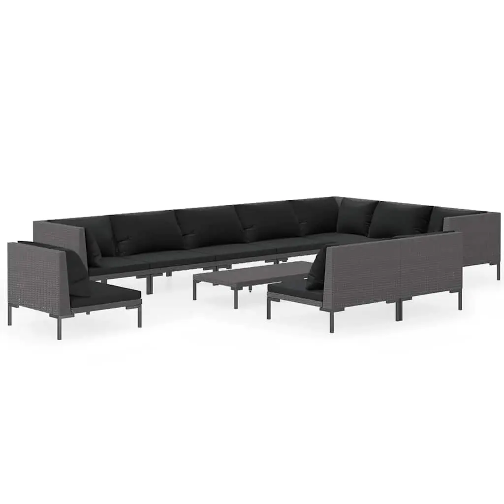 Garden Lounge Set Grey 11 Piece Outdoor Furniture Poly Rattan Patio Sofa with Cushions