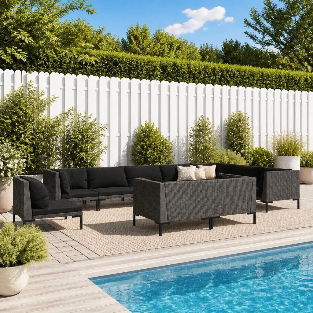 Garden Lounge Set 10 Piece Outdoor Furniture Grey Poly Rattan Patio Sofa with
