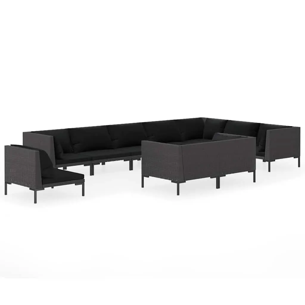 Garden Lounge Set 10 Piece Outdoor Furniture Grey Poly Rattan Patio Sofa with