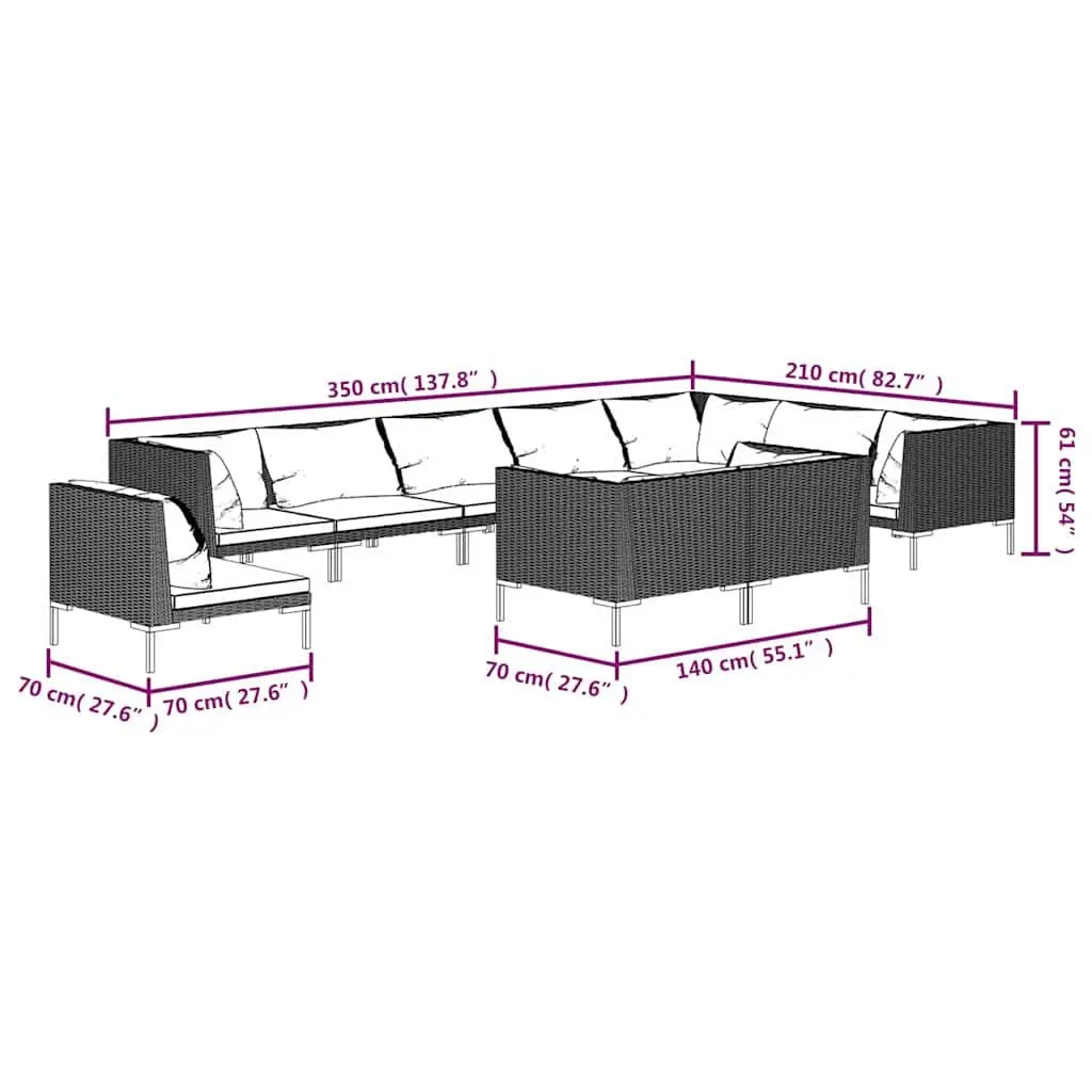 Garden Lounge Set 10 Piece Outdoor Furniture Grey Poly Rattan Patio Sofa with