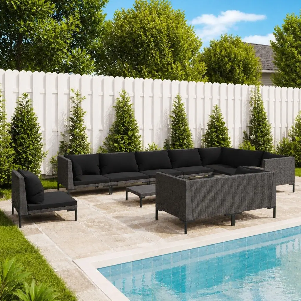 Garden Lounge Set Grey 11 Piece Outdoor Furniture Poly Rattan Cushions