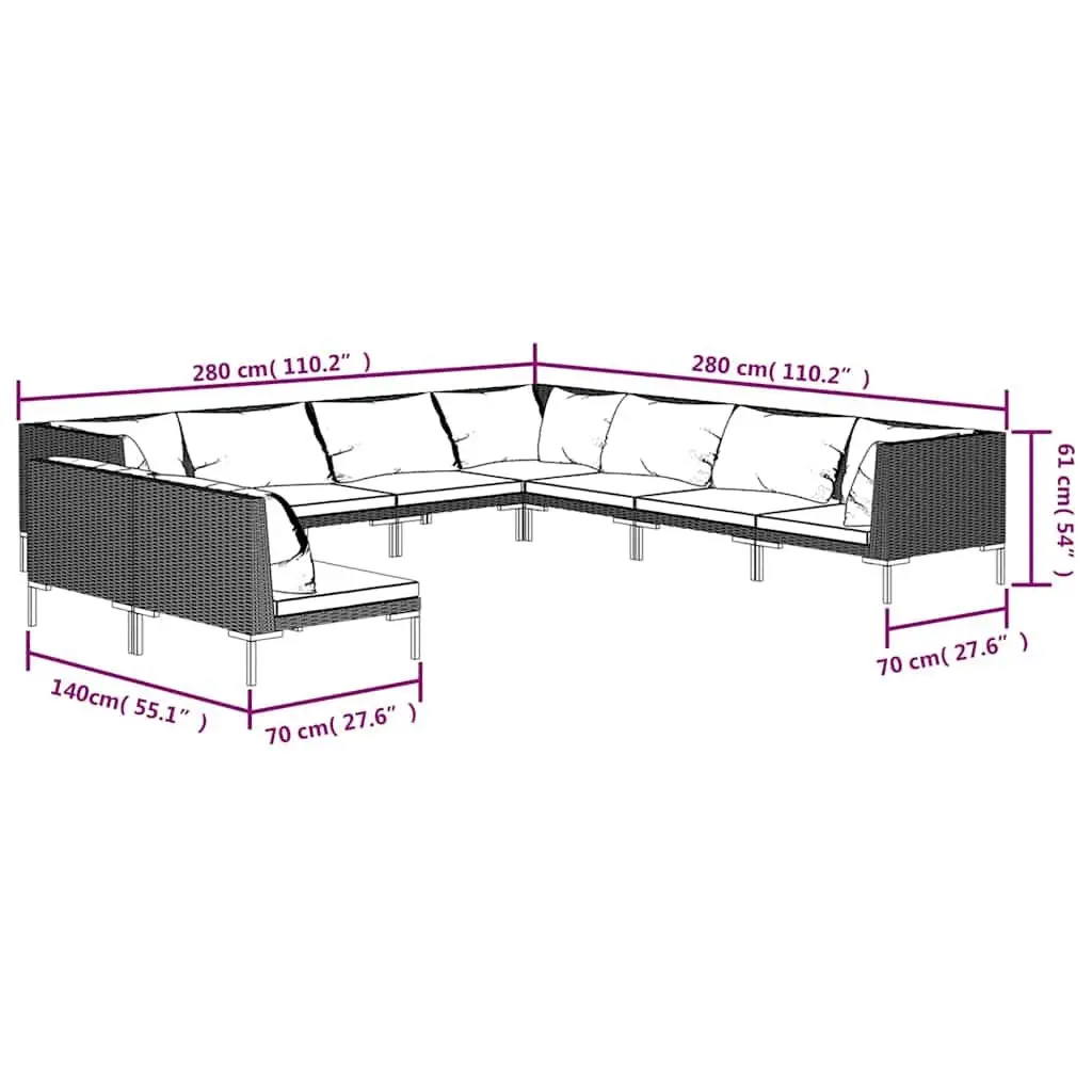 Garden Lounge Set 9 Piece Outdoor Patio Furniture with Cushions Grey Rattan