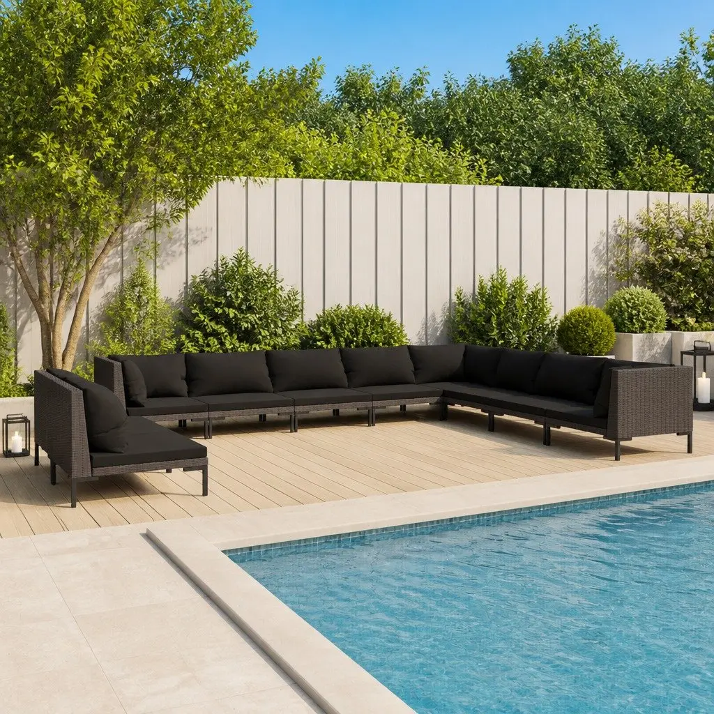 Garden Lounge Set Grey 10 Piece Outdoor Furniture Poly Rattan Cushions