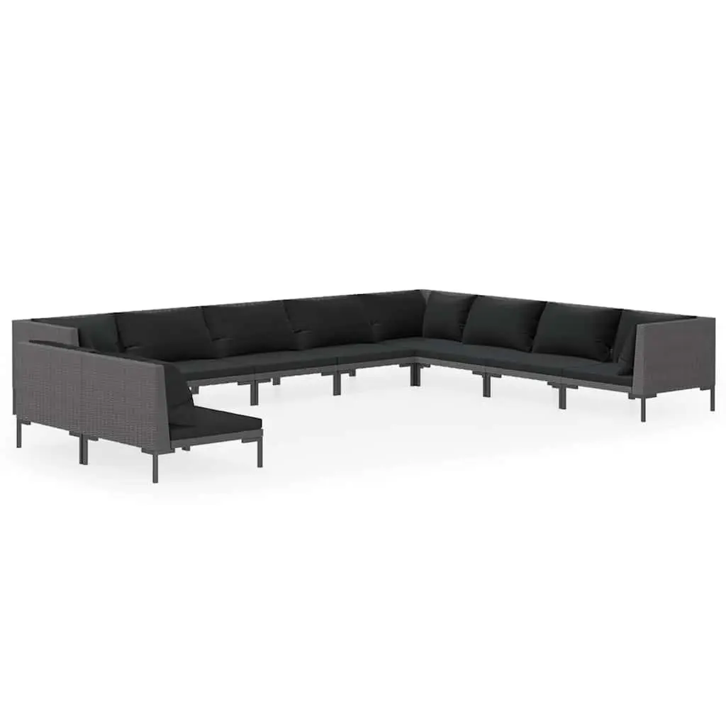 Garden Lounge Set Grey 10 Piece Outdoor Furniture Poly Rattan Cushions