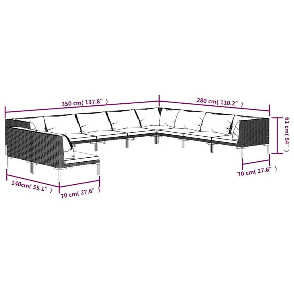 Garden Lounge Set Grey 10 Piece Outdoor Furniture Poly Rattan Cushions
