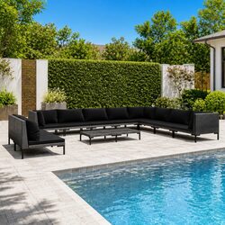 Garden Lounge Set 11 Piece Outdoor Patio Furniture with Cushions Grey Rattan