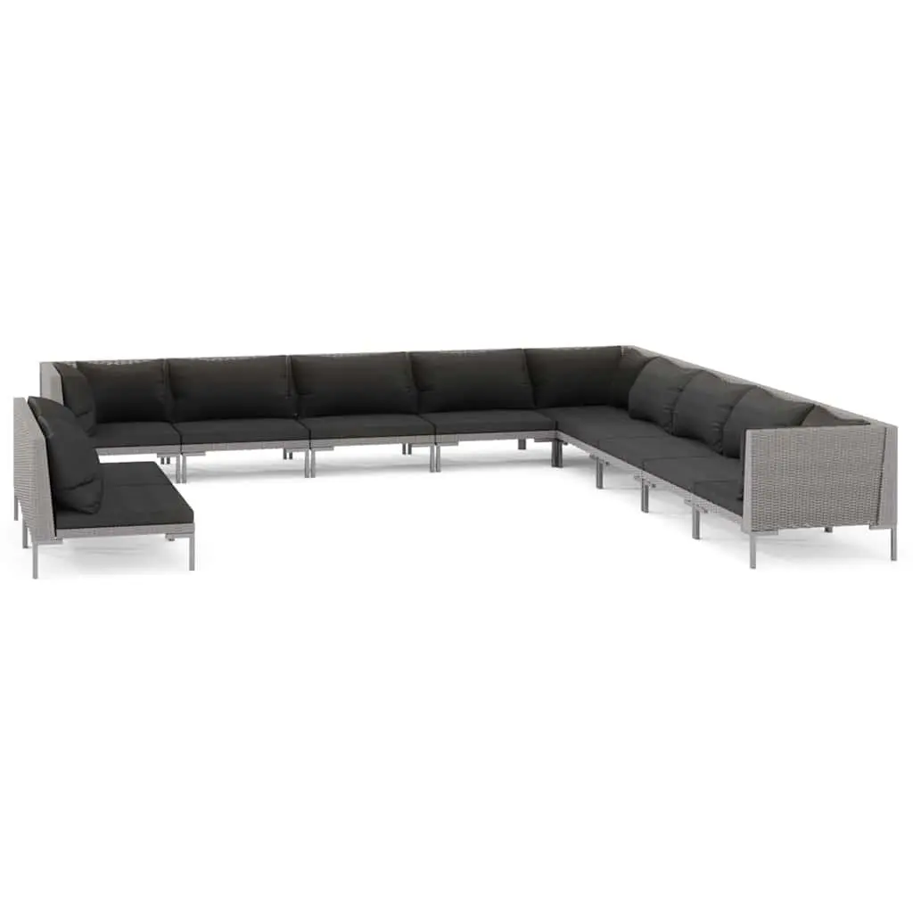 Garden Lounge Set 11 Piece Outdoor Furniture Poly Rattan Sofa Cushions Grey