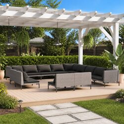 13 Piece Garden Lounge Set Grey Outdoor Patio Furniture Poly Rattan with
