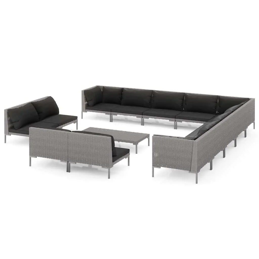Garden Lounge Set 14 Piece Outdoor Patio Furniture Grey Rattan Sofa Cushions