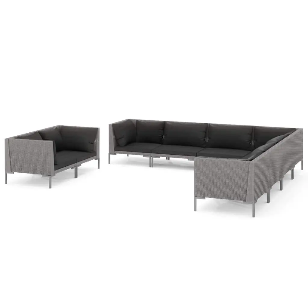 Garden Lounge Set 9 Piece Outdoor Furniture PE Rattan Grey Sofa with Cushions