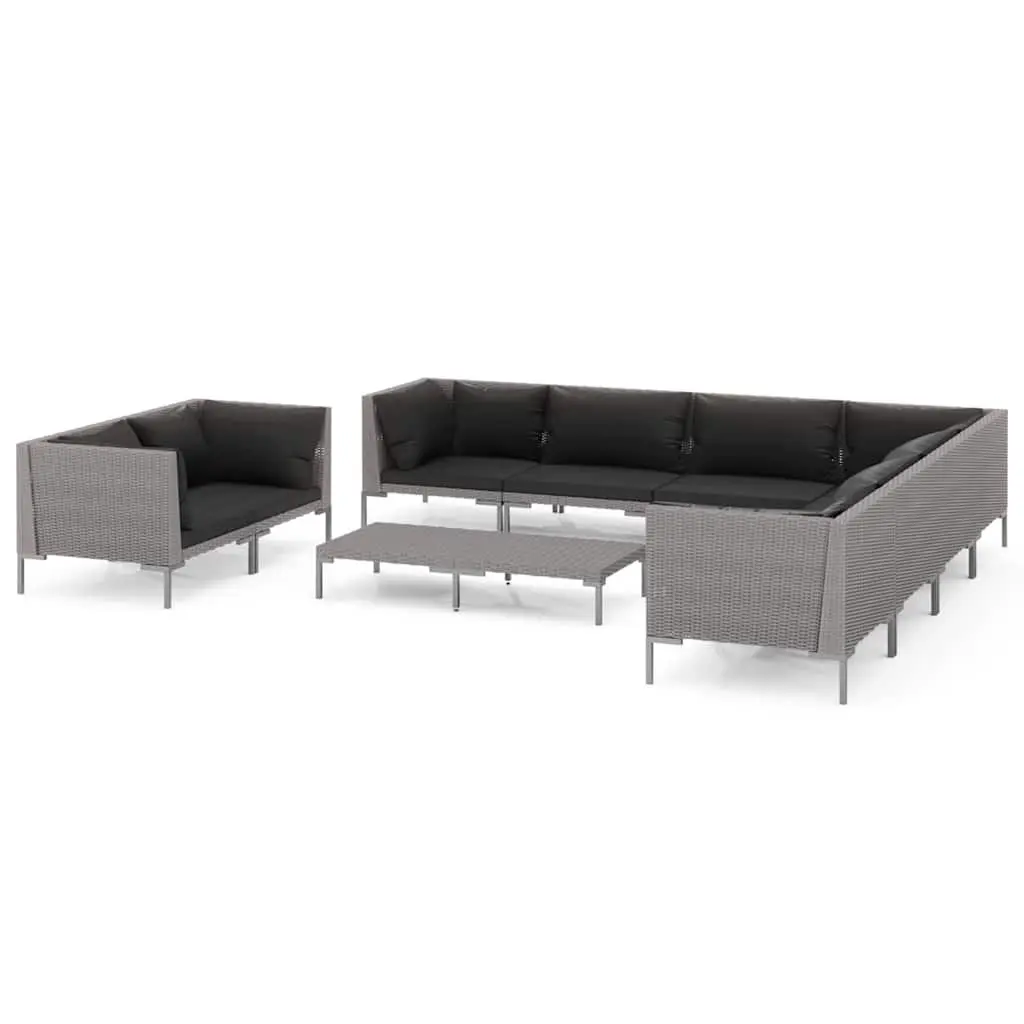 10 Piece Garden Lounge Set Grey Outdoor Patio Furniture with Cushions and Pillows