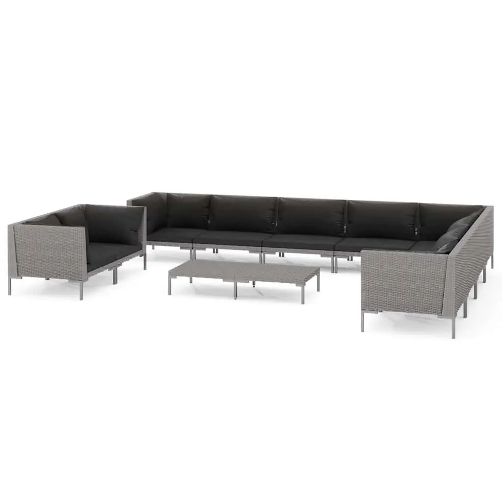 Garden Lounge Set Grey 11 Piece Outdoor Furniture Poly Rattan Patio Sofa with Removable Cushions