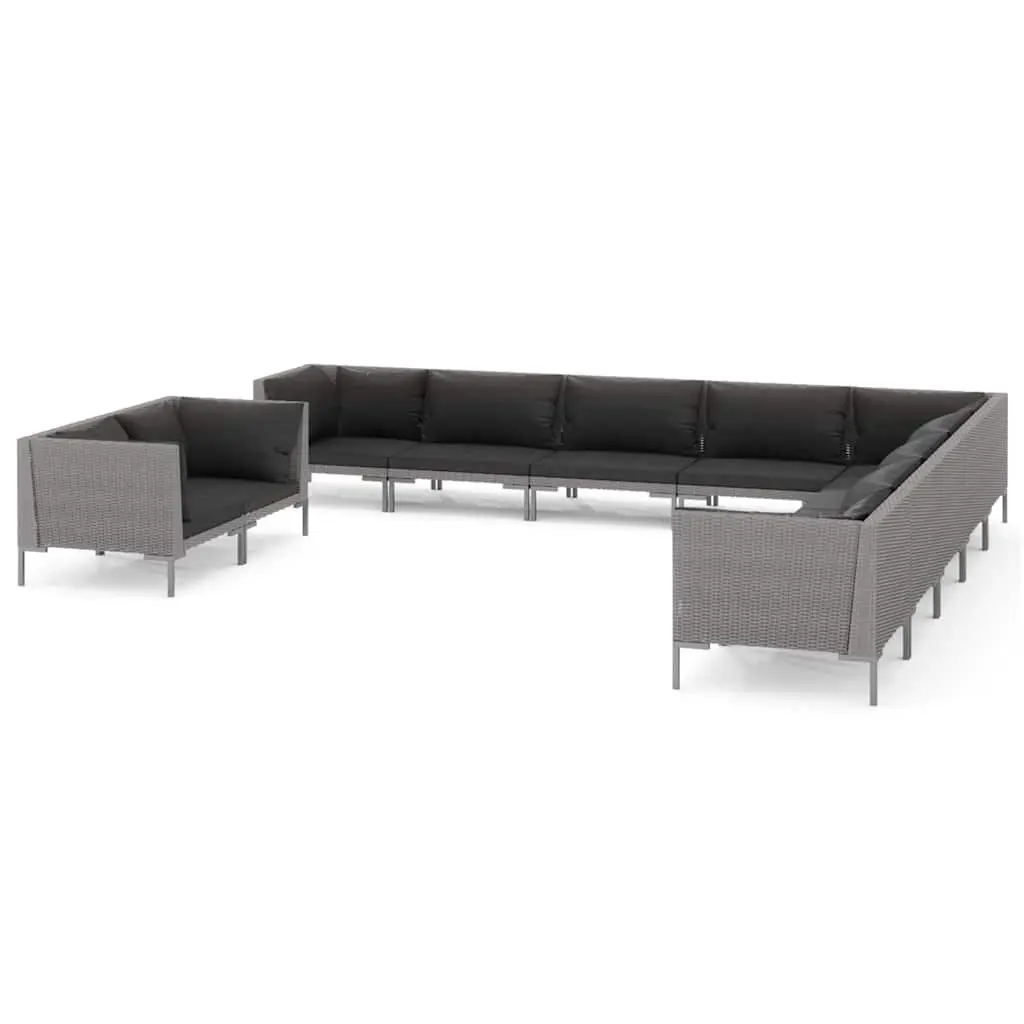 Garden Lounge Set Grey 11 Piece Outdoor Furniture Poly Rattan Sofa with Cushions