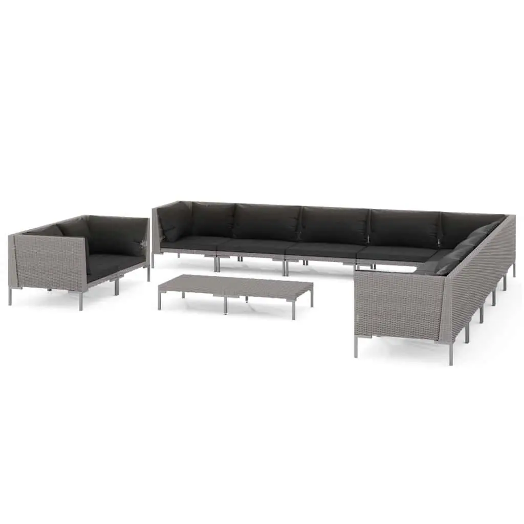 Garden Lounge Set 12 Piece Outdoor Patio Furniture Grey Rattan Sofa Cushions