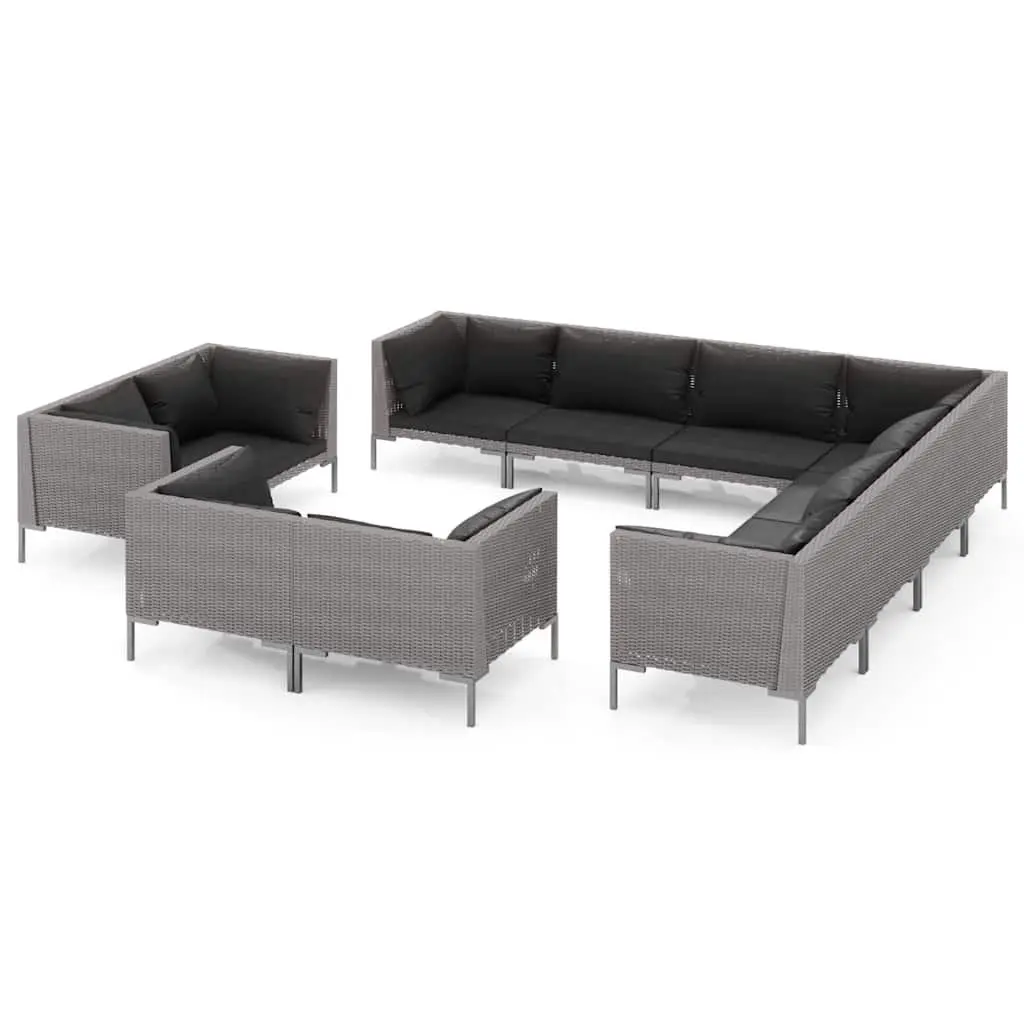 Garden Lounge Set 11 Piece Outdoor Furniture Poly Rattan Sofa Grey Cushions