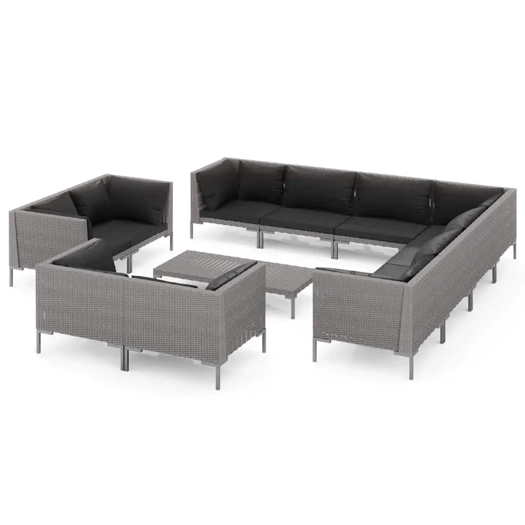 Garden Lounge Set Grey 12 Piece Outdoor Furniture Rattan with Cushions